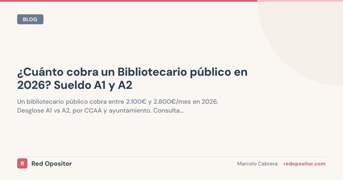 Sueldo bibliotecario 2026: 1.700€-2.200€ netos/mes (A1/A2)