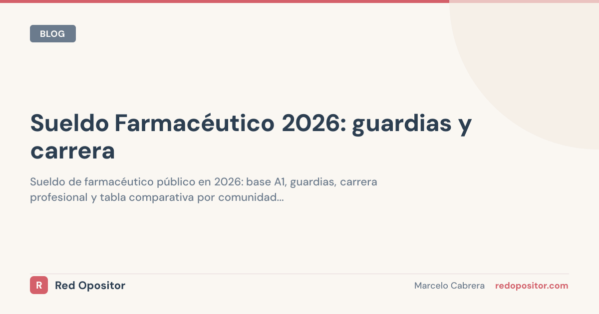 Sueldo farmacéutico 2026: 2.100€-2.700€ netos/mes (A1)