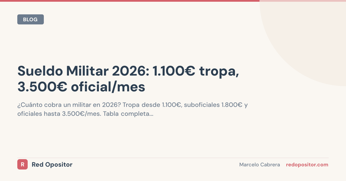 Sueldo militar 2026: de 1.100€ soldado a 5.500€ general por empleo