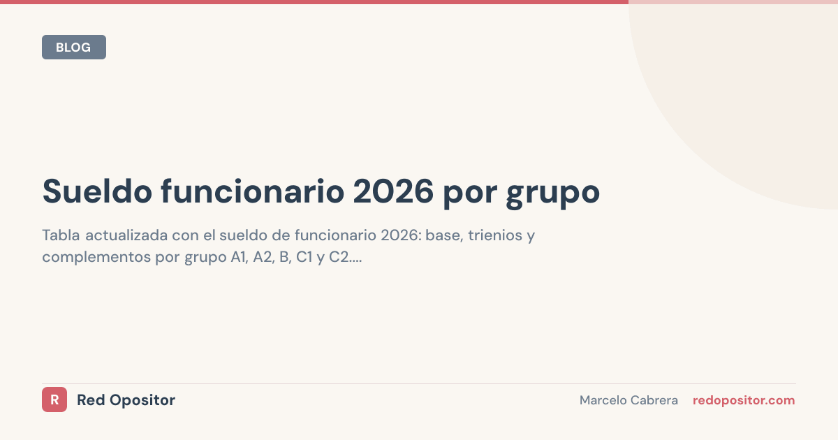 Sueldo funcionario 2026 por grupo: tabla A1, A2, C1, C2 (neto)
